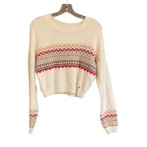 Hollister Sweater Women's XS White Aztec Print Crew Neck Long Sleeve Pullover
